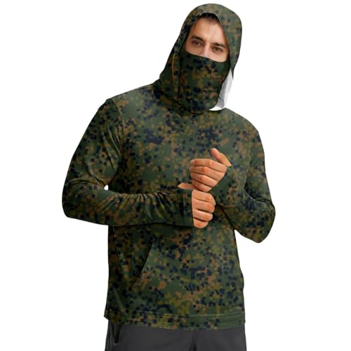 PODOLIXIA Sun Hoodie Herren UPF 50+ Langarm Funktionsshirt Camoufnung atmungsaktiv UV Shirt Sport Streetwears Angelbekleidung Outdoor Rashguard Casual Angelhemd Wandern Leicht Laufshirt Urlaubs Alltag