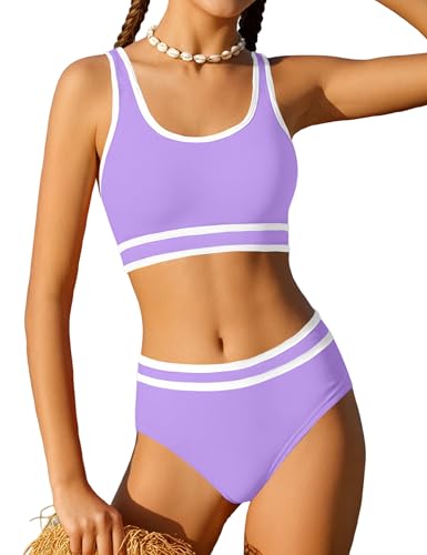 Image of Girls Swimsuit Double Strap High Waist Sporty Bikini Swimsuits Swim Cover Up Skirt 3 Piece Set