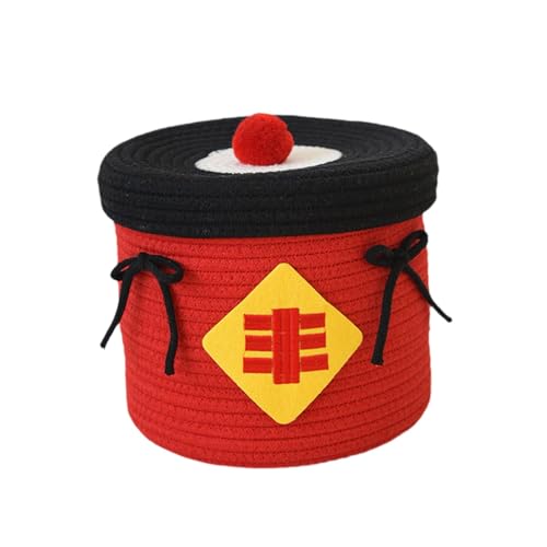 Panier de rangement tressé en corde boîte ronde avec couvercle - 7