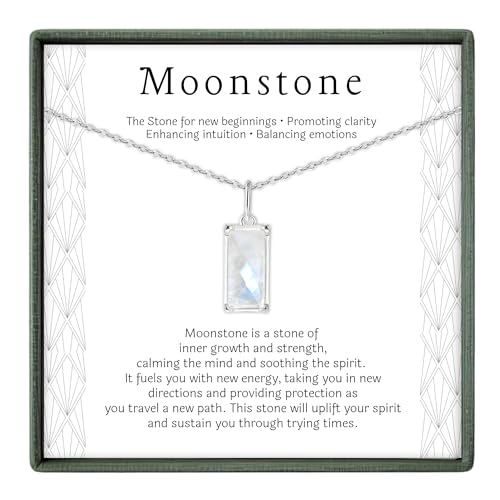 HOPE LOVE SHINE New Beginnings Rainbow Moonstone Sterling Silver Necklace for Women - Meaningful Jewelry Gifts for Her