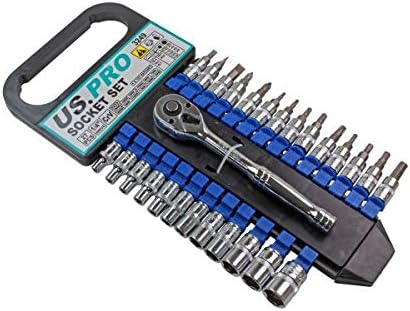 US PRO 27pc 1/4" Dr 6 Point Socket Set Torx Hex & Bit Set CRV Sockets New 3249