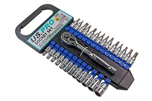 Us Pro Tools 27Pc 1/4 Dr Metric Socket & Bit Set Hex & Torx 3249