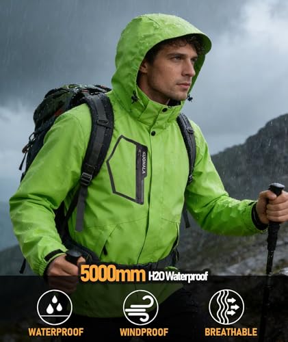 Image of Men's Rain Jacket Waterproof Lightweight Hood jackets for Hiking Cycling Travel Raincoat S-6XL