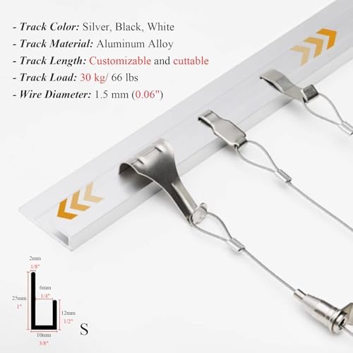 Adjustable Ture Hanging System for Home - Customizable Wall Decor & Mirror Hanging Hardware, Perfect for Living Room (6.5"/2m Cable, Small)