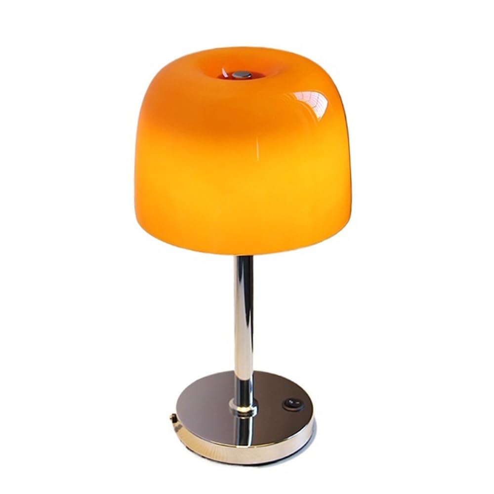 Kx9Lb8d Nightstand Lamps Mushroom Table Lamp Bedroom Living Room Translucent Glass Vintage Ambiance Bedside Reading Lamps(Orange)