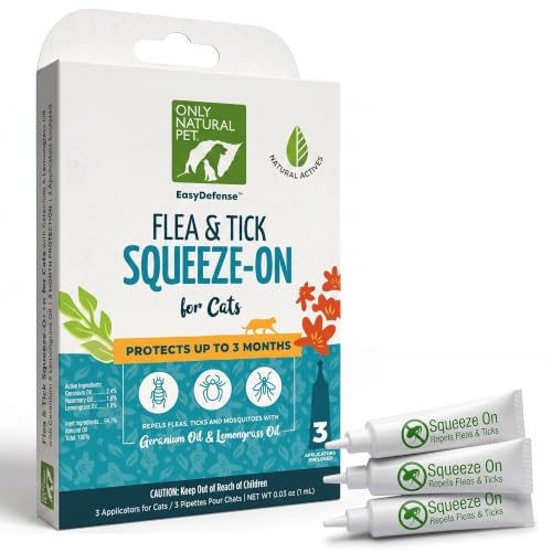 Only Natural Pet Flea and Tick Prevention for Cats - EasyDefense Flea Remedy - Natural Flea Care...