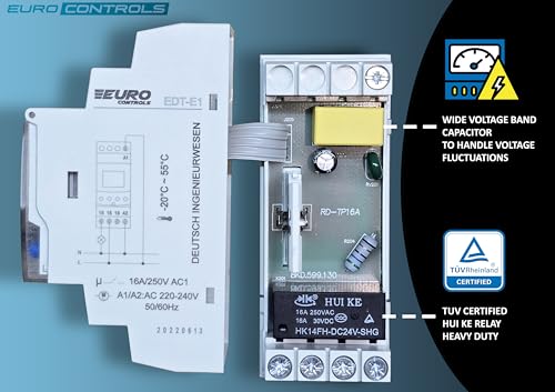 Image of EuroControls EDTE1 Timer - Weekly and Pulse programmable Timer- 50 On and Off Programs - Replaceable Battery - Back lit Display - Automatic time Relay /Switch - 16A TUV Certified Relay - 1 c /o 240vAC