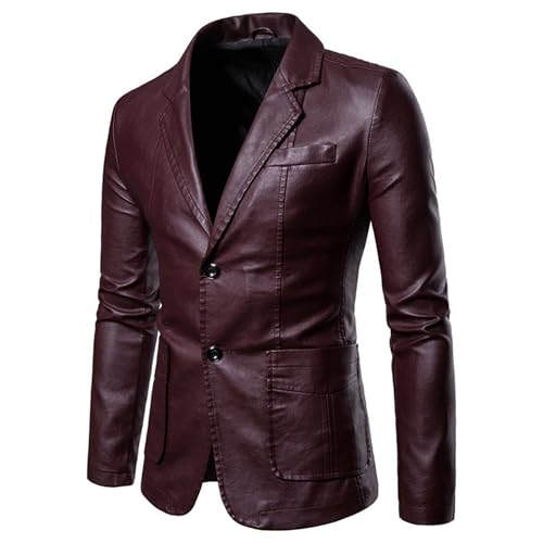 JEKE-DG Men's Blazer Collar Button Down Coat Faux Leather Casual Coat Jacket Business Classic Spring Fall Coats3