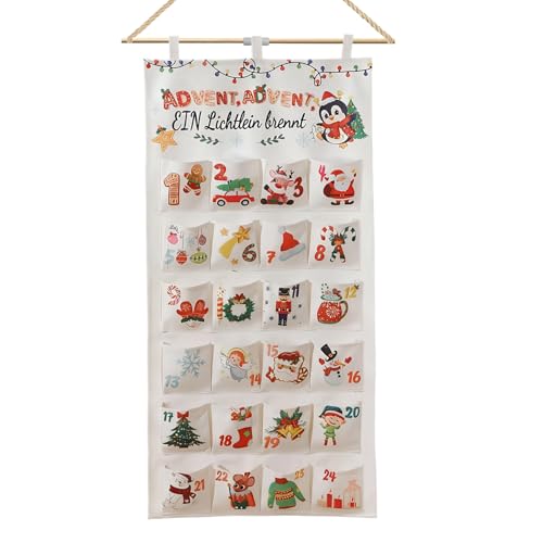 Calendario de Adviento Vacío y Rellenable, Bolsa Colgante para Calendario de Adviento de Tela de 24 Cuadrículas para Decoración Navideña DIY, es el Regalo Ideal para la Navidad Infantil