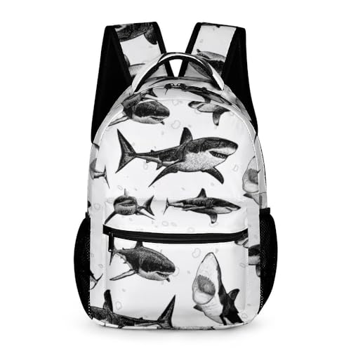 Shark School Backpack for Kids Girls Boys, 16 Inch Cute Sharks Themed Bookbag, Personalized School Backpack for Students Children, Lightweight, Large Capacity