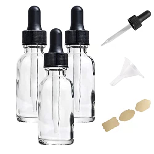 Poadool 3pk 1oz 30ml Clear Glass Dropper Bottles, 1ml Suction