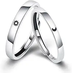 Par Aliança Anel Para Casal Sol E Lua Ajustável Compromisso Namoro 2 Alianças + Caixa