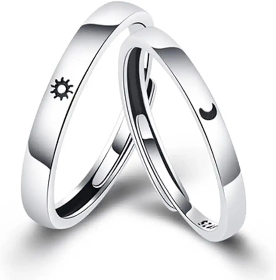 Par Aliança Anel Para Casal Sol E Lua Ajustável Compromisso Namoro 2 Alianças + Caixa