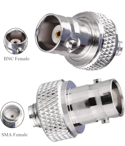 Image of RENMAX SMA Female to BNC Female Adapter Connector 50 Ohms Copper + Alloy Stable for Radio Frequency Applications, Wireless LAN Devices (Connector Only) -Pack of (2)