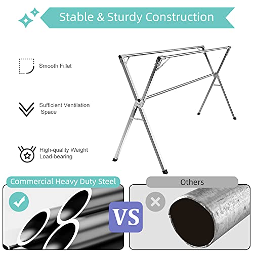 Yacasa Clothes Drying Rack, 79 Inch Heavy Duty Stainless Steel Laundry Drying Rack, Foldable &Length Adjustable Space Saving Garment Rack, With 20 Windproof Hooks. #TOP3