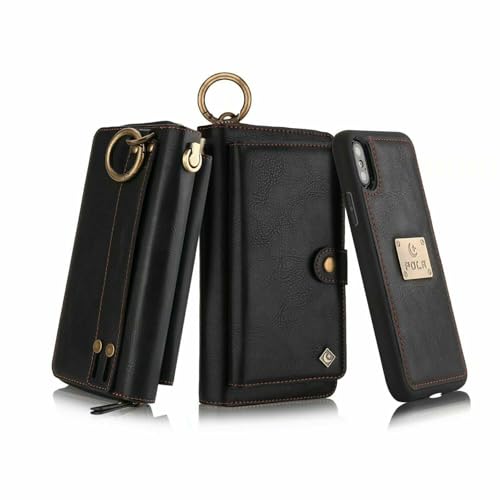 Étui compatible avec iPhone 17 Pro étui portefeuille amovible cuir noir