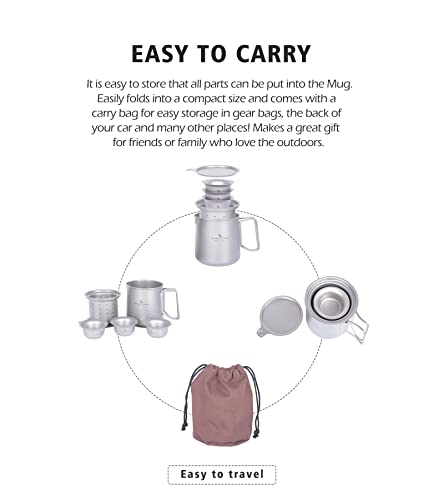 Boundless Voyage Titanium Teapot Coffee Mug Cups Set including Foldable Handles Fine Infuser to Brew Loose Leaf Tea Stovetop Tea and Coffee Pots for Openfire (Ti3126D-500mlx40ml cup) - Image 3