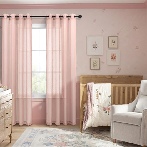 Pitalk Pink Polka Dots Sheer Curtains for Girls Babys Room