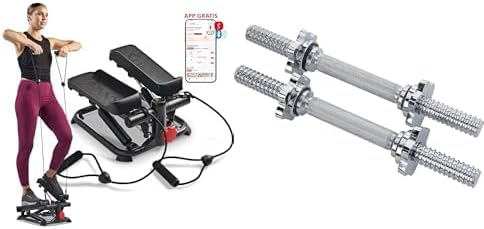 Sunny Health and Fitness Total Body Smart 2-in-1 Stepper Machine w/Resistance Bands + Sunny Health & Fitness 35.5 cm (14") Threaded Chrome Dumbbell Bar