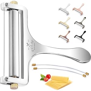 Zulay Kitchen Stainless Steel Wire Cheese Slicer – Adjustable Hand Held Cheese Cutter with 2 Extra Wires – Premium Cheese Shaver for Mozzarella, Cheddar, Gruyere – Cheese Cutter with Wire (Silver)