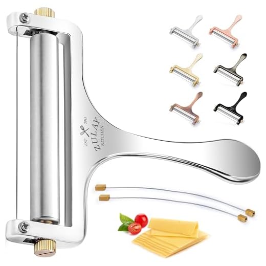 Zulay Kitchen Stainless Steel Wire Cheese Slicer - Adjustable Hand Held Cheese Cutter with 2 Extra Wires - Premium Cheese Shaver for Mozzarella, Cheddar, Gruyere - Cheese Cutter with Wire (Silver)
