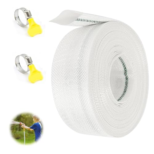 Gewebeschlauch Ø 1 1/4 Zoll 32mm 10M Flachschlauch Ablaufschlauch Pumpenschlauch mit 2 Edelstahl Schlauchklemmen, Industrieschlauch, Gartenschlauch für Garten Landwirtschaft Industrie