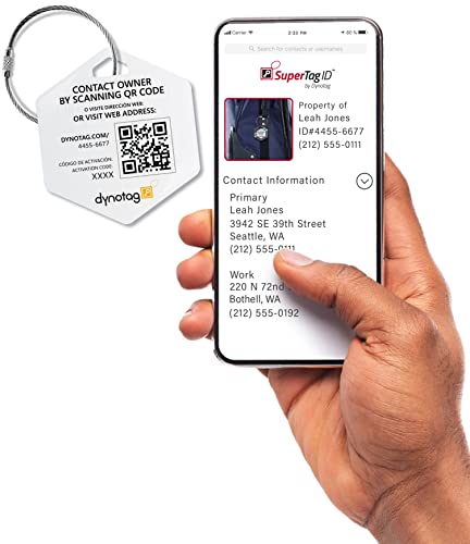 Dynotag® Web Enabled Smart Deluxe Steel Property Id Tag + Steel Ring, With Dynoiq™ & Lifetime Recovery Service. Hexagon (Geometric Design) #TOP1