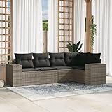 mzdioop 5-TLG. Garten-Sofagarnitur Grau, Poly Rattan Lounge Set mit Kissen, UV-beständig, wetterfest, für Terrasse, Balkon und Outdoor-Bereich