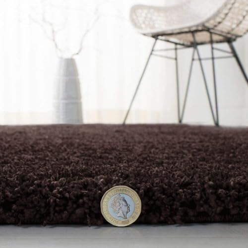 Image of Xenluxe Shaggy Polyester Microfiber Round Rug Carpet for Living Room | Ultra Soft Fluffy Plush Area Rug | Anti-Skid Non-Slip Backing | Washable Carpet for Bedroom- (3x3 feet, Ring Coffee, Round)