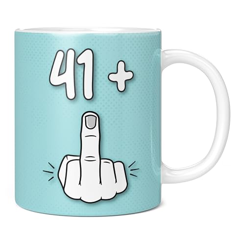 Mug Monster - Taza de 42 cumpleaños, I Am 41 + 1, regalo para 42 años, taza de café de cerámica, regalo para hombres o mujeres, taza extra grande y gigante disponible, taza blanca de 11 onzas