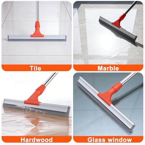 Image of ITTAR Floor Squeegee with 60 inch Stainless Steel Handle, 17.2 inch Silicone Blade Floor Scrubber for Bathroom, Shower, Garage, Tile, Window and Water Removal