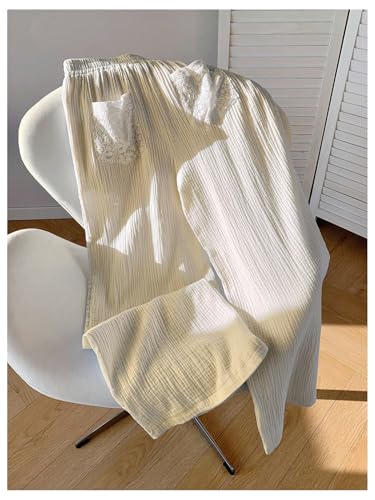 GORGLITTER Women's Lace Pants Elastic High Waisted Boho Wide Leg Trousers2