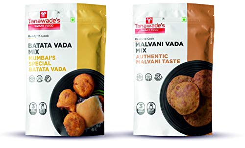 Tanawade’s Smart Food Vada Combo, Instant Batata Vada, Malvani Vada Mix, Ready to Cook, Home Food with Hand Picked Flavours, Pack of 2 (one of Each)