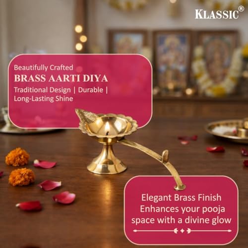 Image of Klassic Pure Brass 4 Inch Small Arti Diya for Puja | Traditional Deepak for Home Temple Mandir & Daily Pooja | Decorative Brass Oil Lamp for Diwali Gifting & Festive Decor | Pack of 1