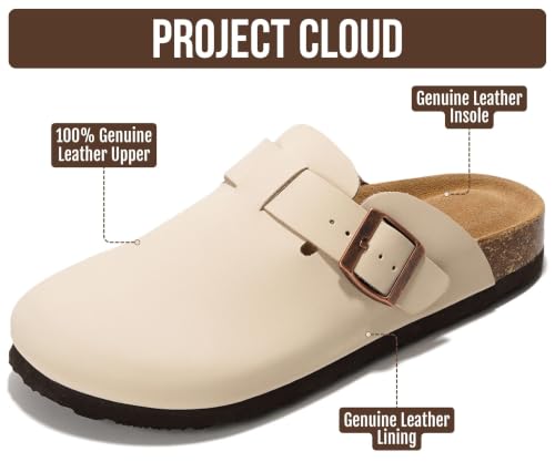 Image of 100% Genuine Leather Slip-on Footbed Clogs for Women - Fall Shoes for Women