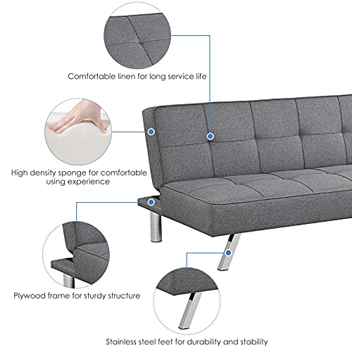 Giantex 3-Seat Convertible Sofa Bed, Sofa Bed W/ 3 Adjustable Angles, Line Fabric & High-Density Sponge, Durable Wood Frame &Sturdy Stainless-Steel Feet, Suitable For Living Room, Bedroom #TOP4