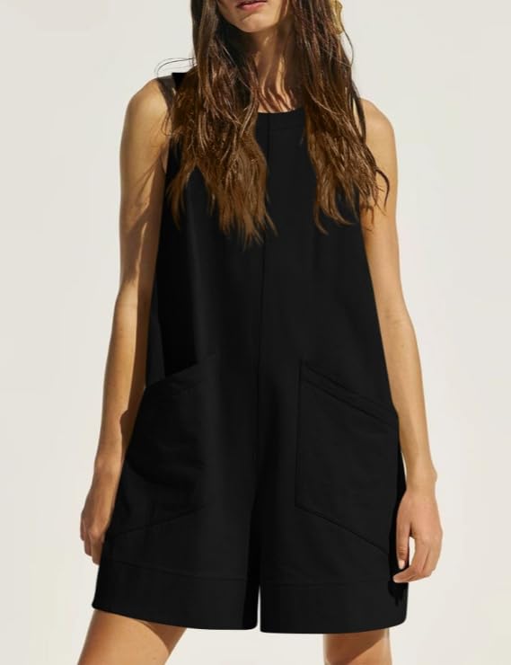Haibang Jumpsuit Elegante Mono Mujer Verano Corto Sin Mangas Cuello Redondo Peto Casual