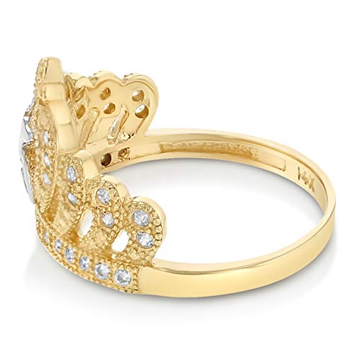 Ioka - 14K Two Tone Solid Gold CZ 15 Years Birthday Princess Quinceanera Ring3