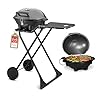 TZS First Austria - Barbecue elettrico 2 in 1 da tavolo & terra 2400W - BBQ pieghevole per balcone e terrazza con coperchio e carrello - Grill a sfera con termometro e vassoio raccogligrasso