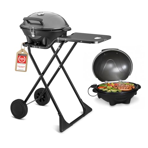 TZS First Austria - Barbacoa eléctrica 2 en 1 de mesa y suelo 2400W - BBQ plegable para balcón y...