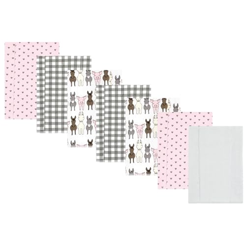 Image of Luvable Friends Hudson Baby Flannel Burp Cloths 7pk, Barn Pals Pink