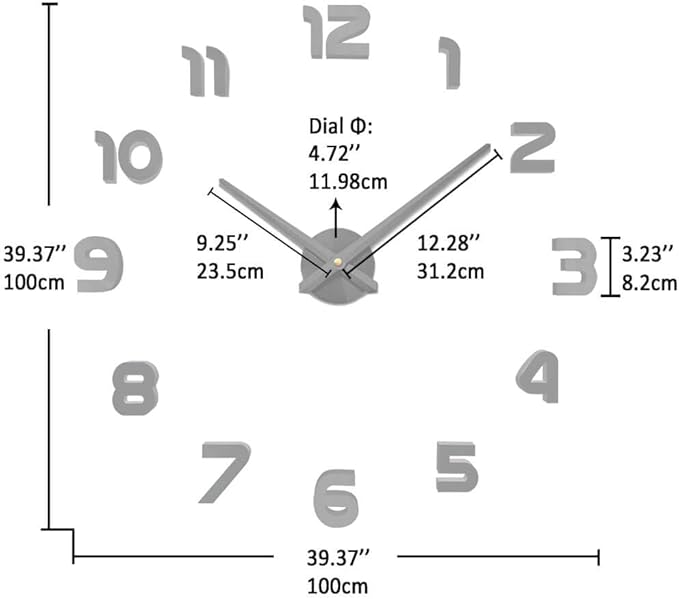 Reloj de Pared Grande 3D VANGOLD Negro Decoración Sala miniatura 2