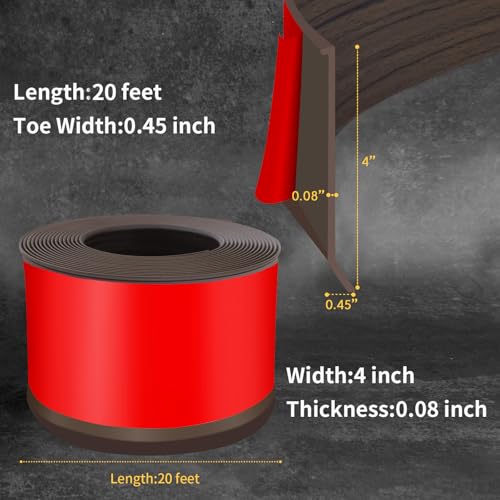 Heonay Flexible Baseboard Molding Trim 4 Inch Self-Adhesive Vinyl Wall Base Peel and Stick Cove Base Rubber Wall Baseboard Moulding Trim (20Ft, Brown Oak) by Heonay - Image 2