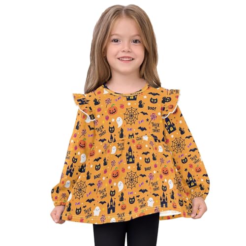 Castle Cat Specter Pumpkin Girls Shirts Cotton Long Sleeve Ruffle Toddler Tee Tops3
