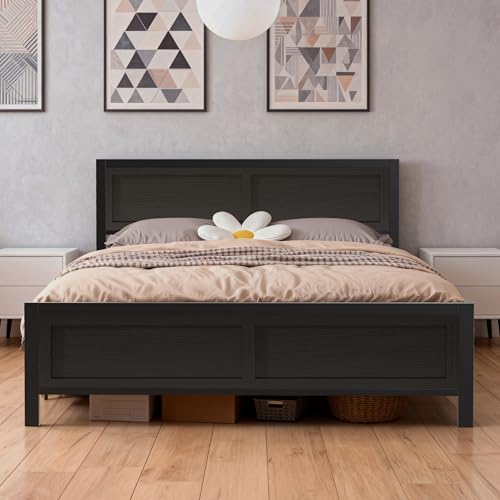WEUP Full Size Platform Bed Frame with Wooden Headboard and Footboard, Heavy Duty Steel 13 Slat Support(1000LBS), Under Bed Storage, No Box Spring Needed, Easy Assembly(Black)
