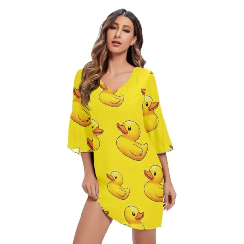 Robe de soirée légère mousseline jaune canard imprimée anti-froissement