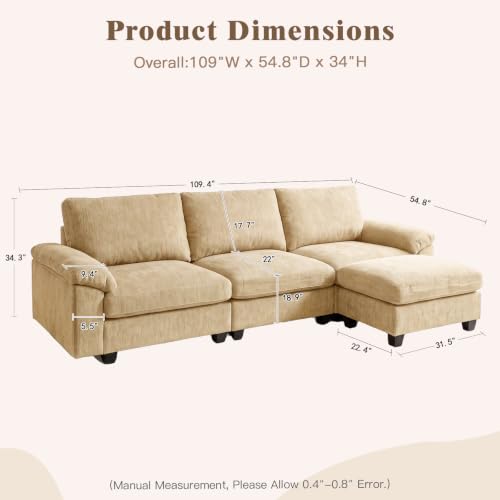 Image of Sectional Couches for Living Room, 109 inch L Shaped Cloud Sofa & Couch