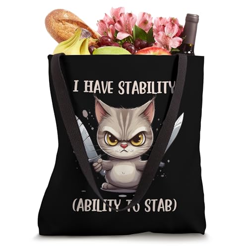 Stabby Cute Cat - I Have Stability - Tote Bag Divertida miniatura 4