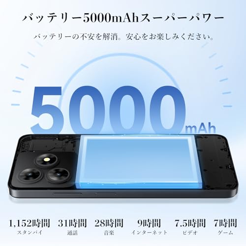 undefined OSCAL Flat2 Android15スマホ 12GB+128GB+2TB拡張可能 8コアCPU、6.56インチ大画面 90Hzリフレッシュレート13MP+8MPカメラ 顔/指紋認証、 5000mAh大容量バッテリー 3.5mmヘッドフォンジャック 4G SIMフリー スマホ 本体/GPS/OTG/技適認証済 の商品画像 5