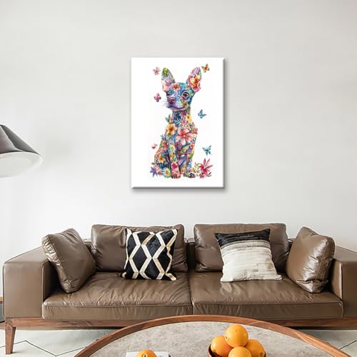 Aquarelle Chiweenie impression florale grand poster toile 60x90